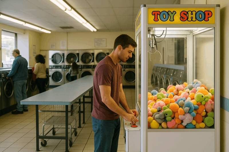 Laundromat with claw machine